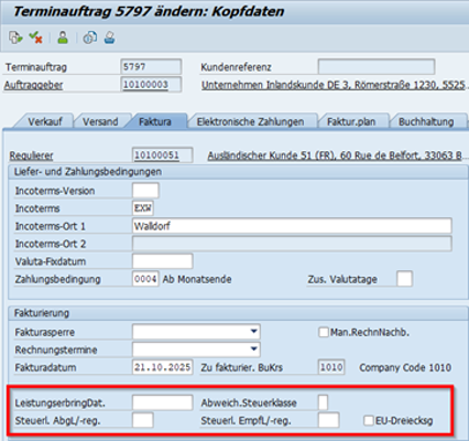 Screenshot "Terminauftrag ändern: Positionsdaten"