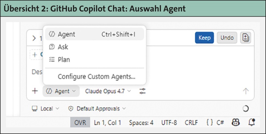 GitHub CoPilot Chat: Auswahl Agent