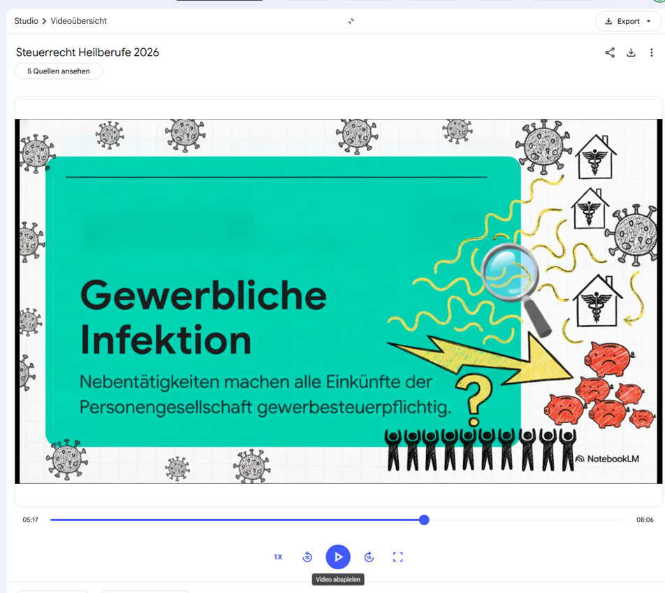 Gemini Notebook Videoübersicht "Steuerrecht Heilberufe"