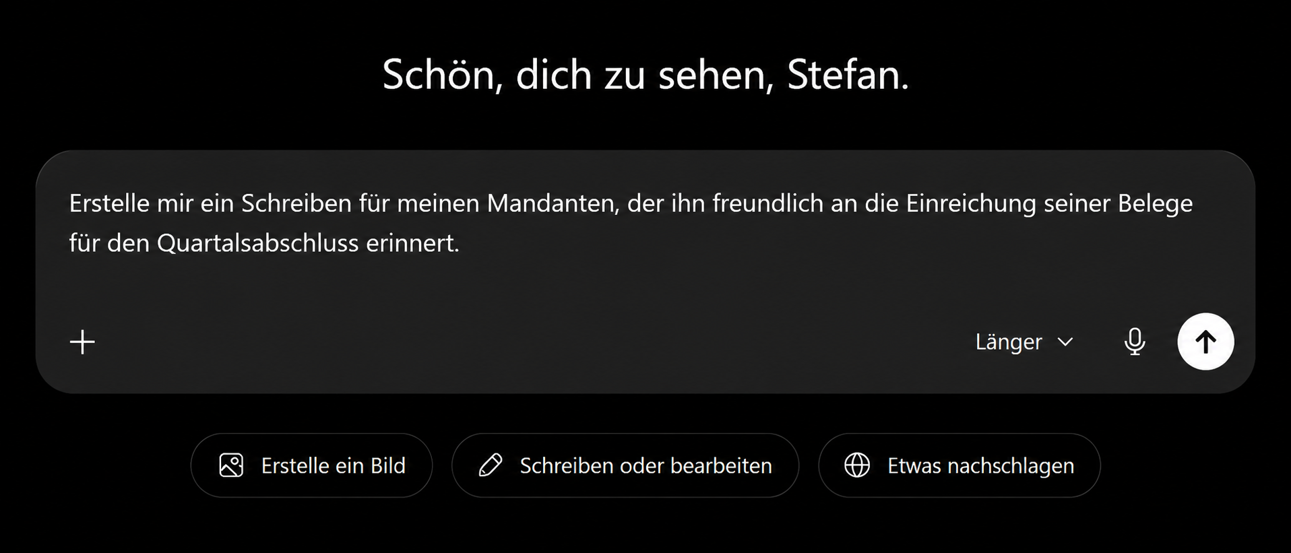 Chatfenster in chatgpt.com, Anfrage zur Erstellung eines Schreibens