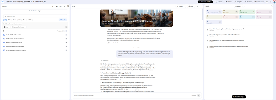 Gemini Notebook Übersicht: "Seminar Aktuelles Steuerrecht"