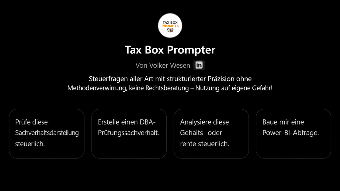 Custom GPT für Steuerfragen auf chatgpt.com namens "Tax Box Prompter"
